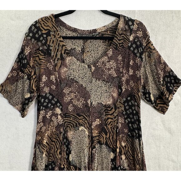 Vtg STARINA Women 90s Maxi Dress Sz M Brown Cottagecore Flowy Short Sleeve 75-19 - Picture 3 of 8